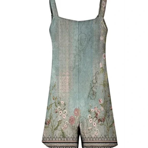 - NEW Vintage Boho Style Romper with tie sleeves Sage green - Picture 3 of 4